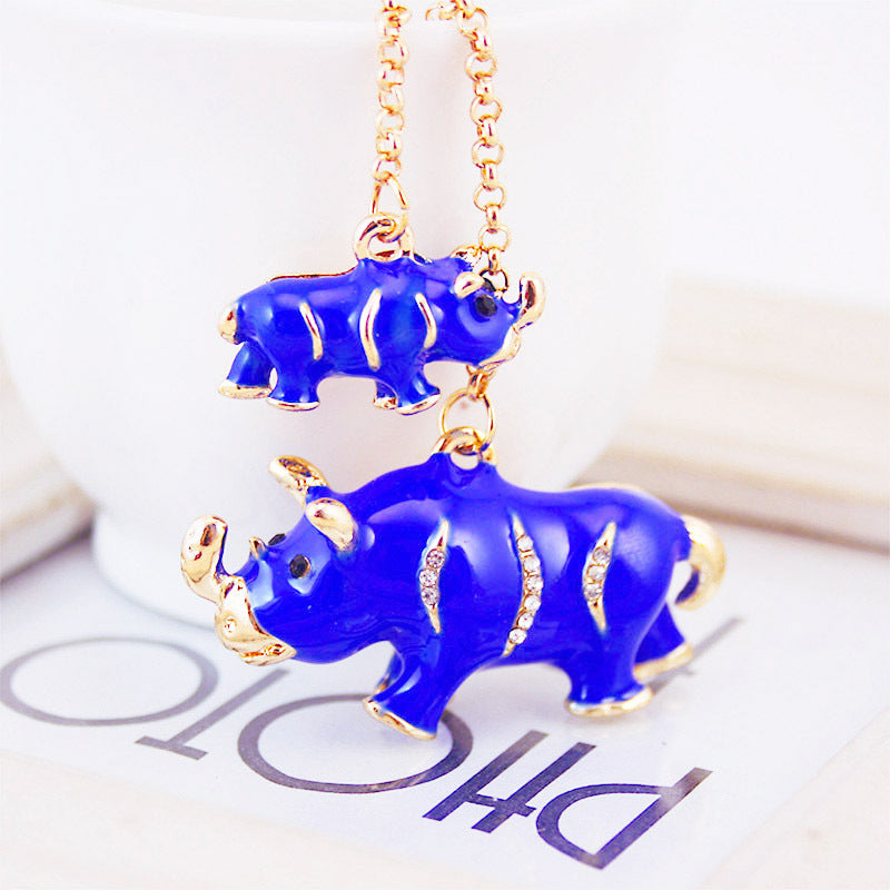 Wholesale Zinc Alloy Cute Mother and Child Rhino Keychain